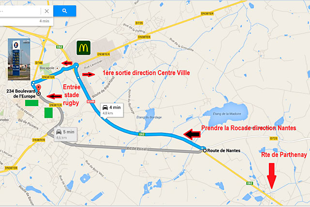 La carte de l'accès au stade de rugby de Bressuire (79) La carte de l'accès au stade de rugby de Bressuire (79)