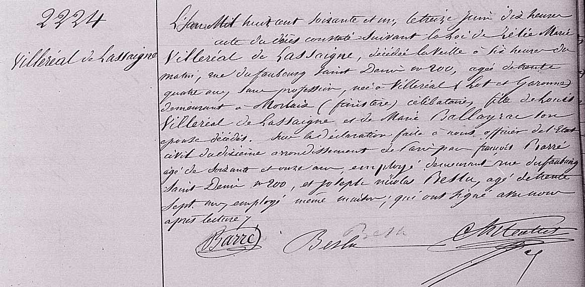 1861 - Acte de décès de Zélie de Villeréal - AD 75 1861 - Acte de décès de Zélie de Villeréal - AD 75