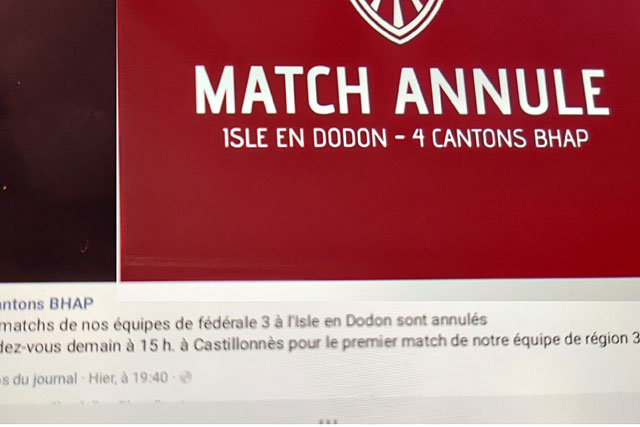 La rencontre programmée ce dimanche à L'Isle-en-Dodon a été annulée...|Photo © Jean-Paul Epinette La rencontre programmée ce dimanche à L'Isle-en-Dodon a été annulée...|Photo © Jean-Paul Epinette