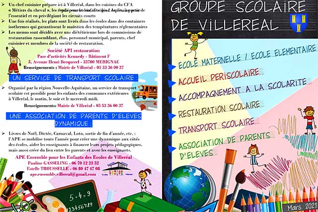 Tout ce qui concerne l'école et ses activités a été rassemblé dans une plaquette de quatre pages...|Assoc. Parents d'élèves de Villeréal Tout ce qui concerne l'école et ses activités a été rassemblé dans une plaquette de quatre pages...|Assoc. Parents d'élèves de Villeréal