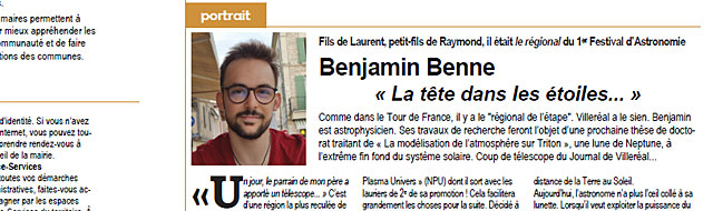 Parmi la pléiade de scientifiques présents au 1er Festival d'astronomie, un jeune Villeréalais : Benjamin Benne... - | Photo © Jean-Paul Epinette Parmi la pléiade de scientifiques présents au 1er Festival d'astronomie, un jeune Villeréalais : Benjamin Benne... - | Photo © Jean-Paul Epinette