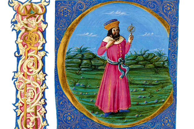 Ptolémée en miniature sur le parchemin de sa Cosmographia. - © Gallica-BnF