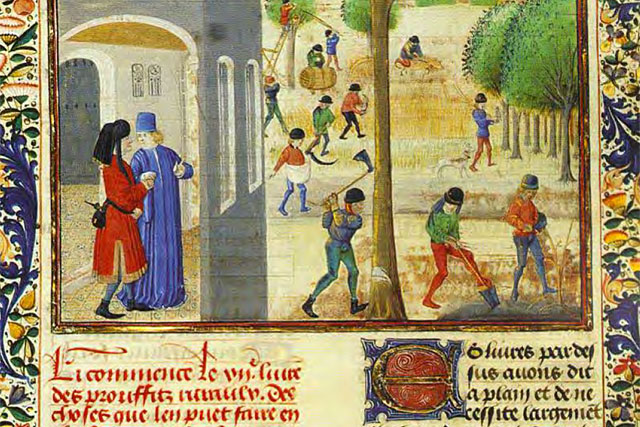 Le bois médiéval était travaillé en vert, sur place, le plus tôt possible après son abattage. - © Gallica-BnF